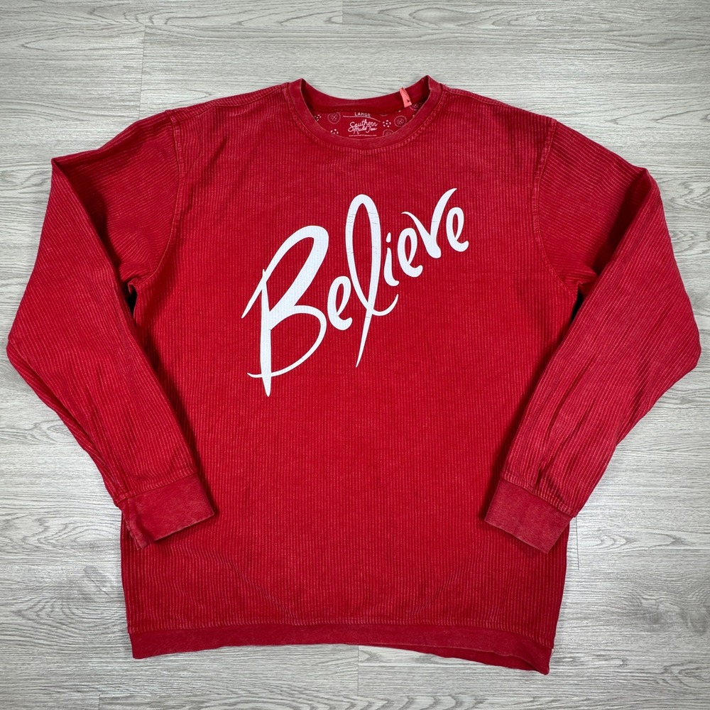 Southern Made Tees Men's Corded Long Sleeve Believe Graphic Pullover Red Large